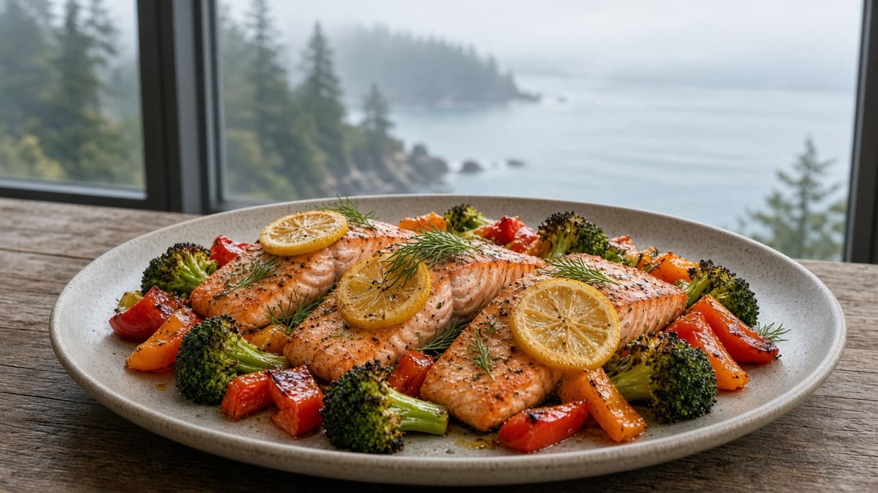 Sheet-Pan Lemon Salmon with Broccoli & Peppers