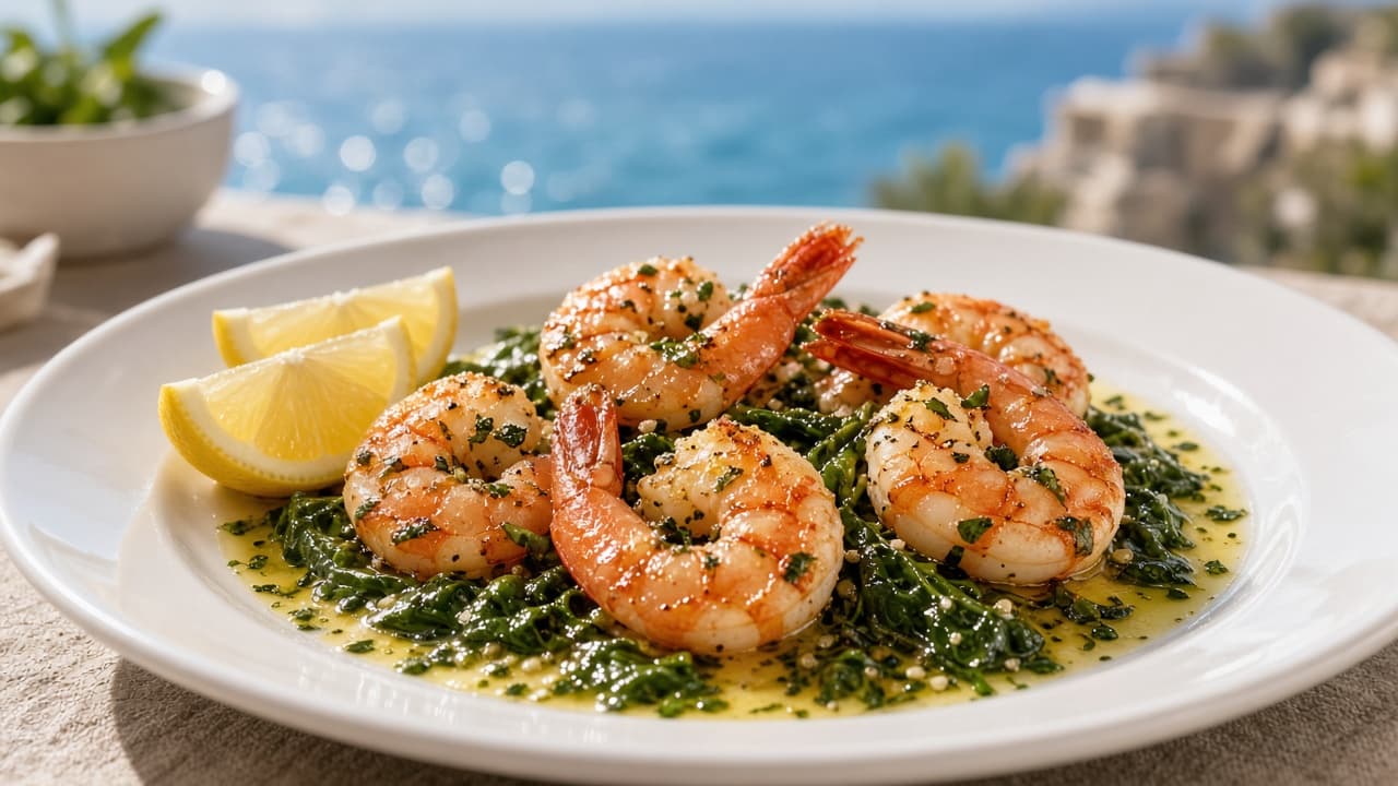 Garlic-Lemon Shrimp with Wilted Spinach