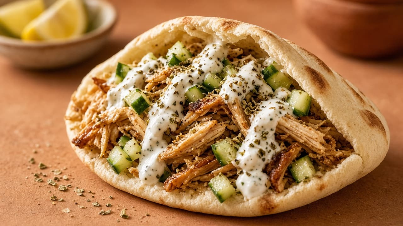 Lemon Yogurt Chicken Pitas